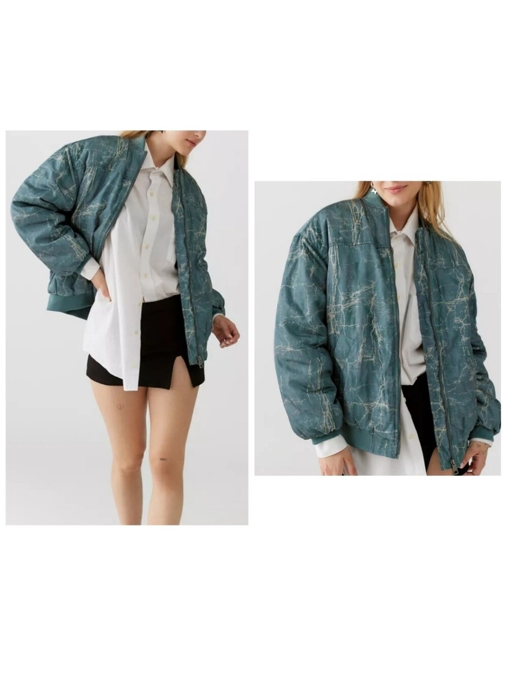 Urban Outfitters BDG Marcy Marble Oversized Insulated Puffy Bomber Jacket XS NWT